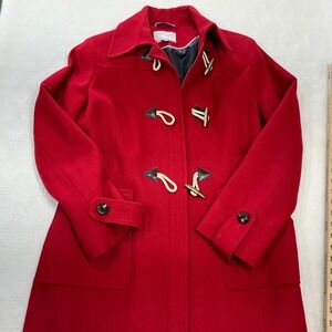 Nautica Womens Red Wool Blend Toggle Duffle Coat Jacket Size L Large Zip Front